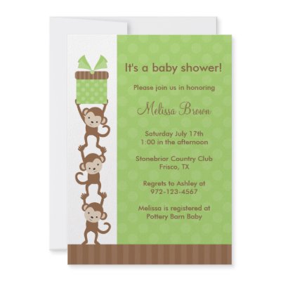 3 Monkeys Green Baby Shower Invitation by cocoamintprints