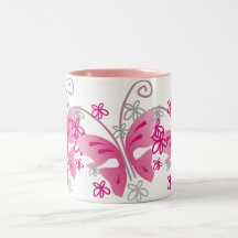 3 pink butterflies mugs