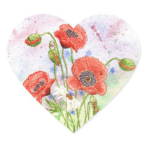 '3 Poppies' Heart Sticker