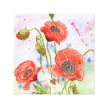 '3 Poppies' Wrapped Canvas Print