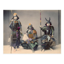 3 Samurai in Armour Vintage Photo Postcard