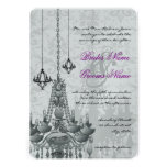 3 Silver & Black Chandeliers Damask Wedding Invite