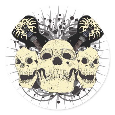 3 Skull Guitars Round Sticker by thomascarlson