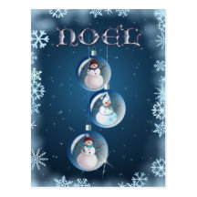 3 SNOWMEN & SNOWFLAKES by SHARON SHARPE Post Cards