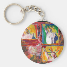 3 statue of liberty painting Keychains
