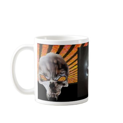 3 Vampire Skulls Orange Rising Sun Coffee Mug by MistaSCARY