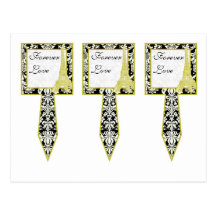 3 Wedding in Paris Black Damask Cup Cake Picks Postcard