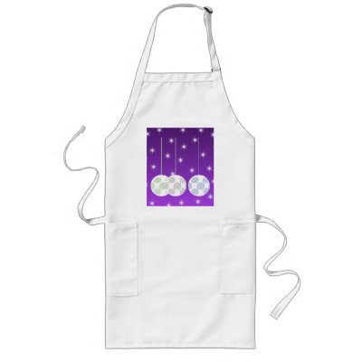 3 White Christmas Baubles on Purple Background. Apron by Graphics_By_Metarla