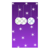 3 White Christmas Baubles on Purple Background. Business Card Template