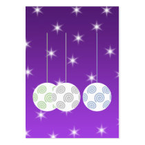 3 White Christmas Baubles on Purple Background. Business Card Templates