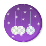 3 White Christmas Baubles on Purple Background. Magnet