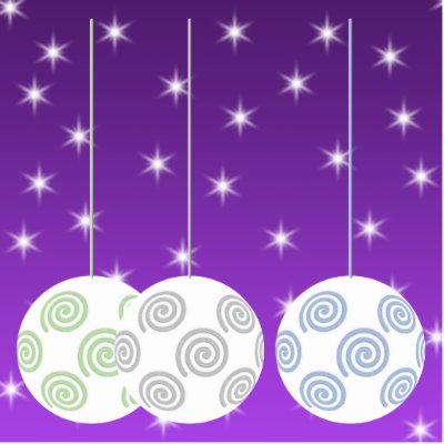 3 White Christmas Baubles on Purple Background. Photo Sculptures by Graphics_By_Metarla