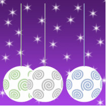 3 White Christmas Baubles on Purple Background. Photo Sculptures