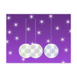 3 White Christmas Baubles on Purple Background. Post Cards