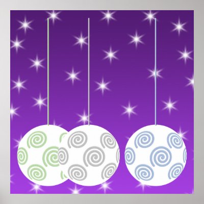 3 White Christmas Baubles on Purple Background. Posters by Graphics_By_Metarla