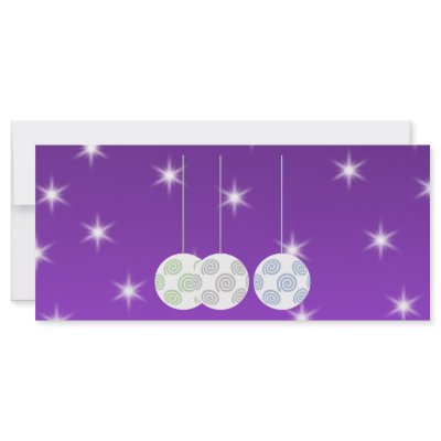 3 White Christmas Baubles on Purple Background. Rack Card Design by Graphics_By_Metarla
