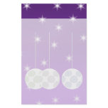 3 White Christmas Baubles on Purple Background. Personalised Stationery