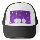 3 White Christmas Baubles. On Purple. Custom hats