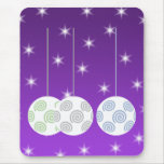 3 White Christmas Baubles. On Purple. Custom mousepads