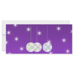 3 White Christmas Baubles. On Purple. Custom rack cards