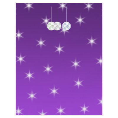 3 White Swirl Design Christmas Baubles. On Purple Full Colour Flyer by Graphics_By_Metarla