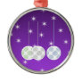 3 White Swirl Design Christmas Baubles. On Purple Christmas Ornament