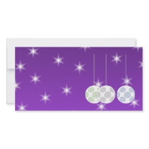3 White Swirl Design Christmas Baubles. On Purple Photo Cards