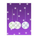 3 White Swirl Design Christmas Baubles. On Purple Postcard