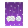 3 White Swirl Design Christmas Baubles. On Purple Postcard