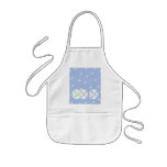 3 White Swirly Christmas Baubles. On Blue. Aprons