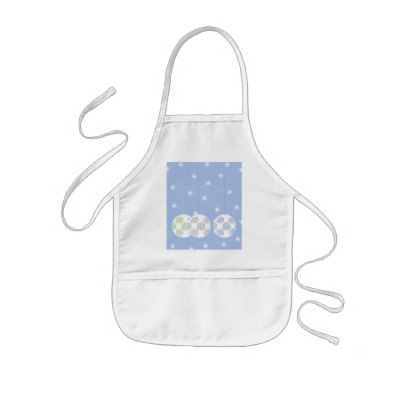 3 White Swirly Christmas Baubles. On Blue. Aprons by Graphics_By_Metarla