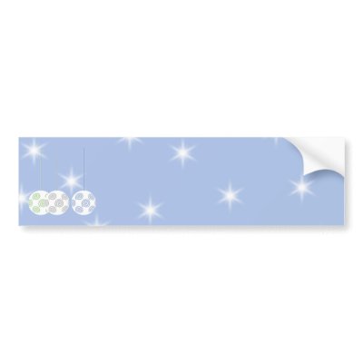 3 White Swirly Christmas Baubles. On Blue. Bumper Stickers by Graphics_By_Metarla