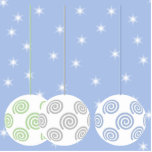 3 White Swirly Christmas Baubles. On Blue. Custom photo sculptures