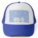 3 White Swirly Christmas Baubles. On Blue. Trucker Hat