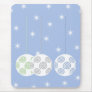 3 White Swirly Christmas Baubles. On Blue. Mouse Pads