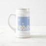 3 White Swirly Christmas Baubles. On Blue. Mugs