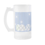 3 White Swirly Christmas Baubles. On Blue. Mugs