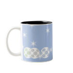 3 White Swirly Christmas Baubles. On Blue. Coffee Mug
