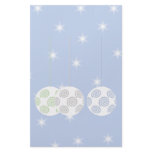 3 White Swirly Christmas Baubles. On Blue. Personalised Stationery