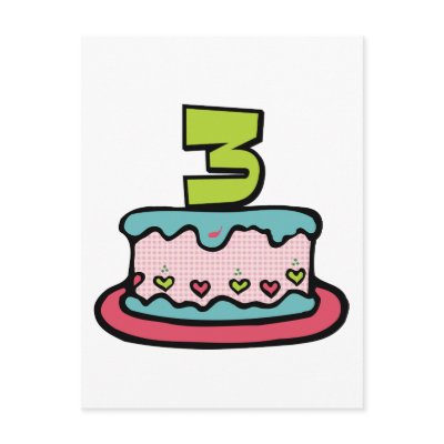3 Year Old Birthday Cake Post Card by Birthday_Bash