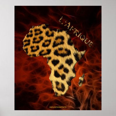 3D AFRICAN Leopard Map Red Fractal Art Poster by RavenSpiritPrints