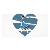 3D Alice & Blue Heart Customized Photo Card