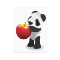 3d Baby Panda Apple Canvas Prints