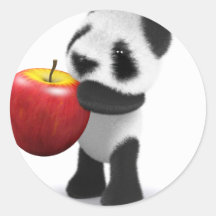 3d Baby Panda Apple Round Stickers