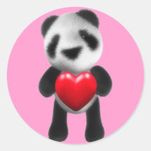 3d Baby Panda Hugs a Heart Sticker