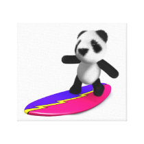 3d Baby Panda Surfing Stretched Canvas Print