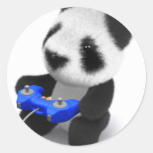 3d Baby Panda Videogamer Round Sticker