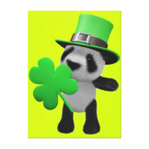 3d Cute Panda Leprechaun (editable) Gallery Wrapped Canvas