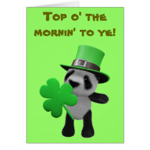 3d Cute Panda Leprechaun (editable) Card