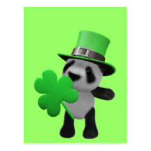 3d Cute Panda Leprechaun (editable) Postcards